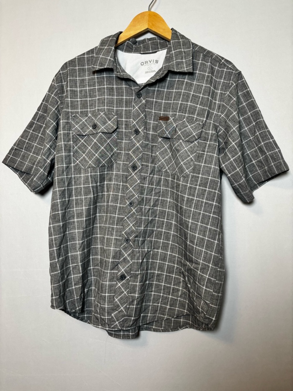 ORVIS Classic Collection Mens Shirt L Gray Plaid Short Sleeve Button Up Pocket - Picture 1 of 5